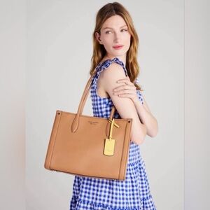 Kate Spade Bungalow Tan Pebbled Leather Medium Market Tote Shoulder Bag